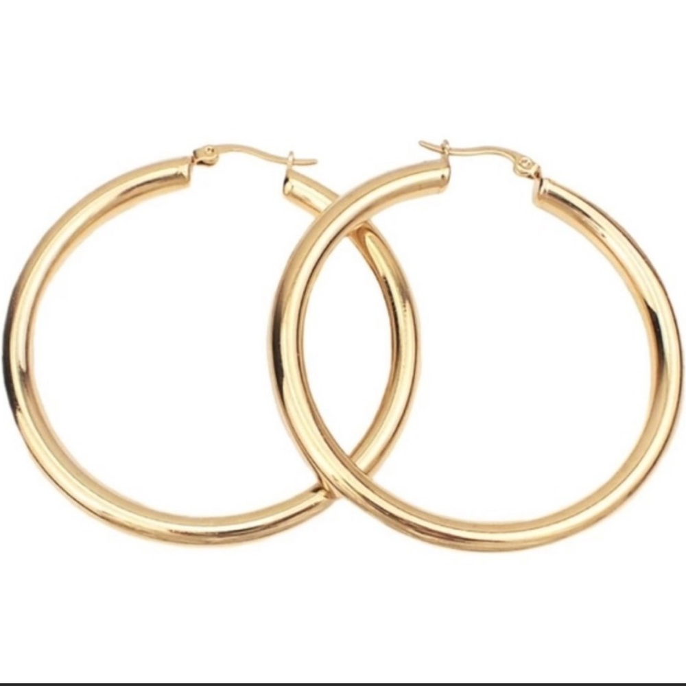 NEW 18K Yellow Gold Round 2” Tube Hoop Earrings - Picture 7 of 8